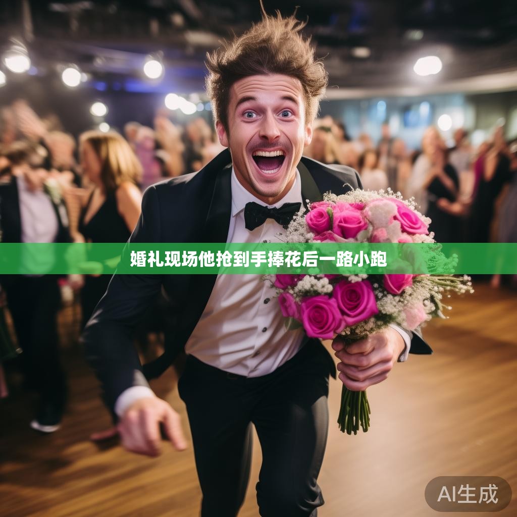 婚礼现场他抢到手捧花后一路小跑