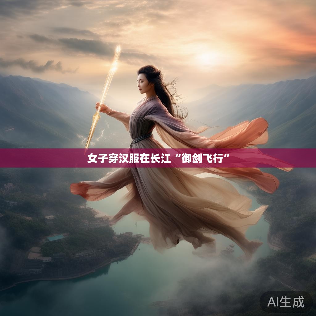 女子穿汉服在长江“御剑飞行”