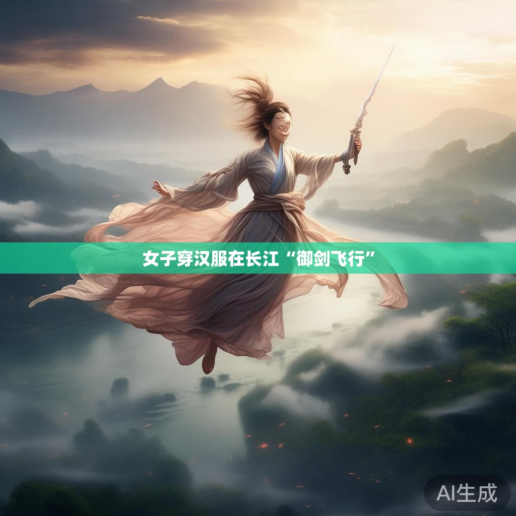 女子穿汉服在长江“御剑飞行”